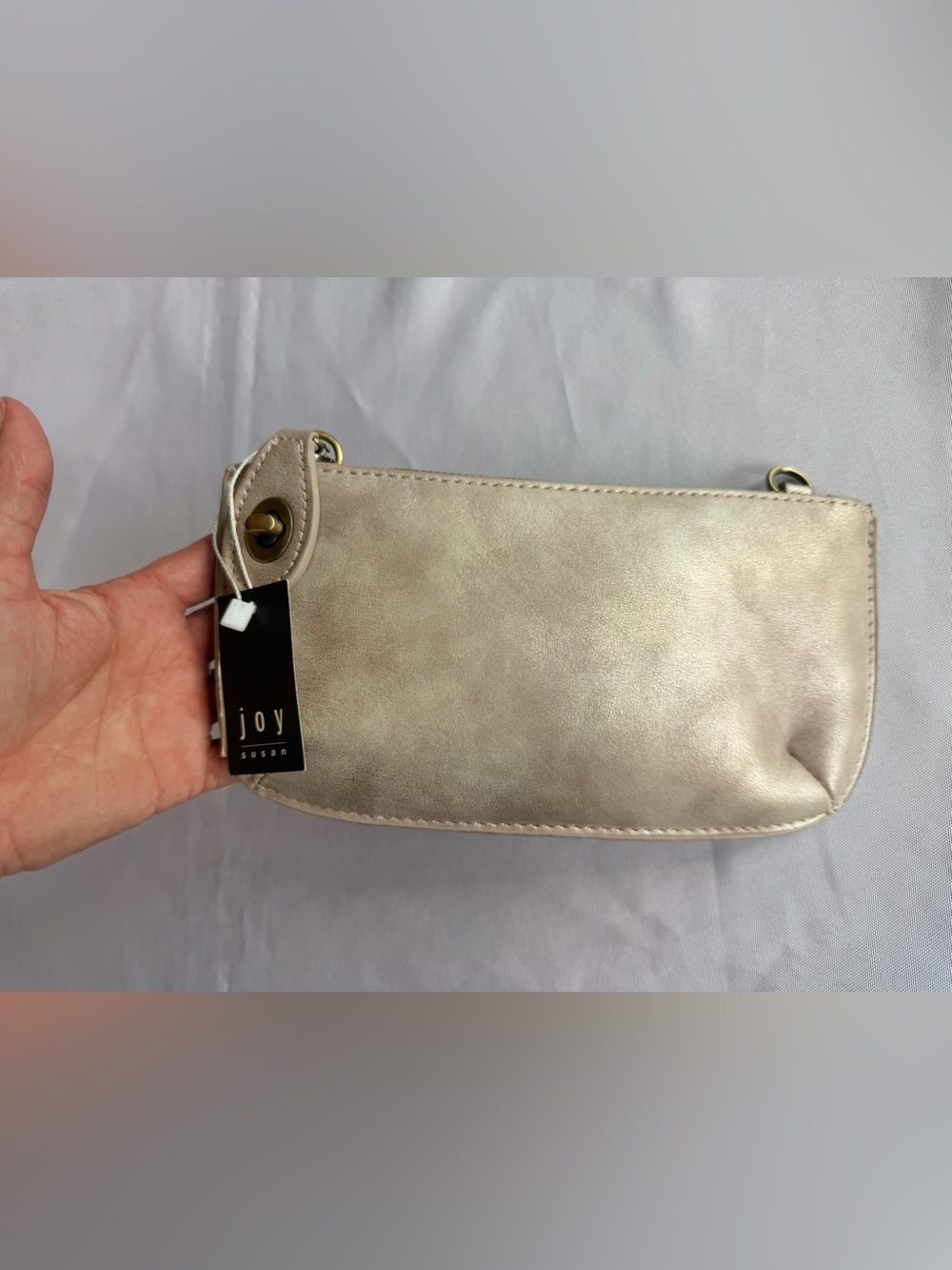 NWT Joy Susan Metallic Champagne Mini Crossbody Wristlet with Turnlock